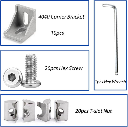 10Set 4040 Corner Bracket Connector Set for Silver 4040 Aluminum Extrusion Accessories