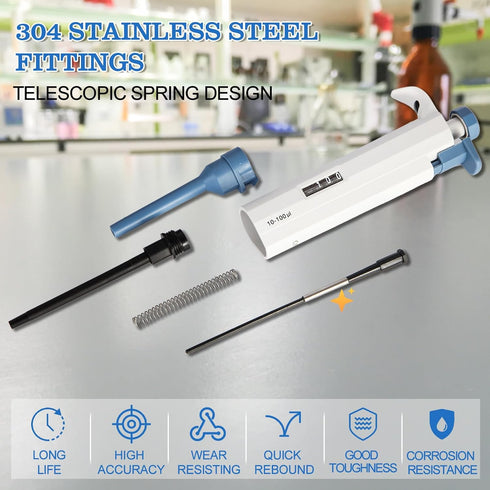 10-100ul Single-Channel Adjustable Pipettes, Manual Micropipette for Laboratory, High Accuracy