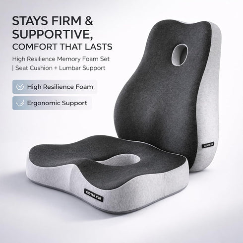 EQEH Set, Seat Cushion and Lumbar Support Pillow Back and Butt Support, Sciatica Relieving Coccyx Cushion, Hemorrhoid