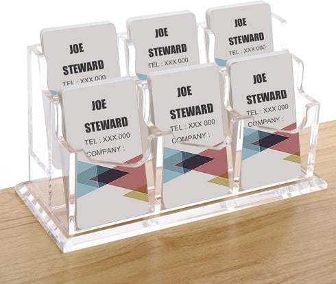 SIDIANBAN Vertical Acrylic Business Card Holder for Desk, Clear Name Card Display Stand, 6-Slot Organizer