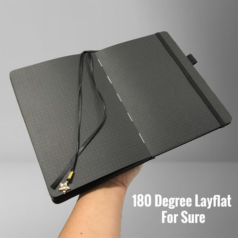BUKE Dotted Journal, 150gsm Black Paper, 5 * 5mm DOT GRID Layout, 160 Pages, A5 PU Leather Hardcover (Purple)
