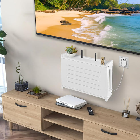 BEARUT Router Shelf Wall Mount WiFi Router Storage Box Modem Cable Cover Organized Power Strip Cable Management Hider
