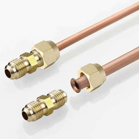 A.I.FORCE Set 45 (3/8", 5 Pack) Premium Brass Flare Nut - SAE Flare Tube Fittings for Air Conditioning & Copper Pipe