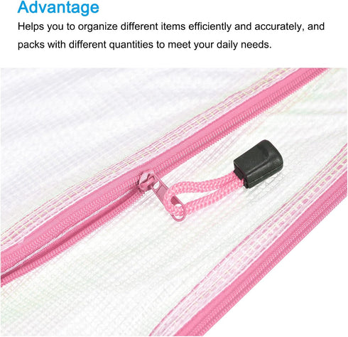 MECCANIXITY A3 Size Mesh Zipper Bags, Plastic Zip File Pouch Document Folders for Home Office Travel (Pink, Pack of 3)