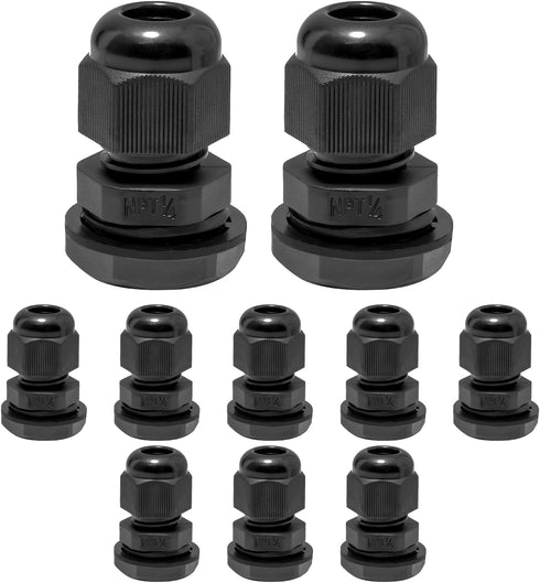 10 Pcs 1/4" NPT Nylon Cable Glands, IP68 Waterproof Adjustable Cord Grip for 4-6mm Cable Diameter
