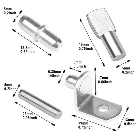 Fuvylonk 108 Closet 4 5mm 1/4inch Pcs Shelf Pins Kit, Metal Nickel Plated Shelf Support Pin, Bookshelf Pegs Cabinet