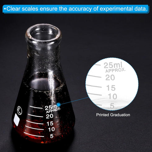 PATIKIL 12 Pcs Erlenmeyer Flask, 25ml Narrow Mouth Graduated Borosilicate Glass for Lab Chemistry Study