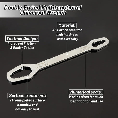 Double Ended Multifunctional Universal Wrench, Adjustable Wrenches for DIY Machine Auto Maintenance, Self-Tightening
