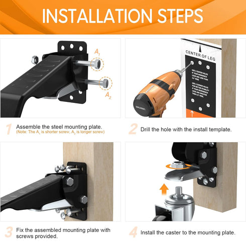 SOLEJAZZ Retractable Casters Kit, 720 LBS Heavy Duty Workbench Caster Wheels for Furniture