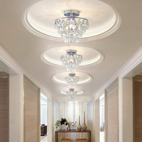 CM E26 Closet MZY Mini Crystal Chandelier Ceiling Light Small, Modern Chrome Crystal Flush Mount Ceiling Light, Base