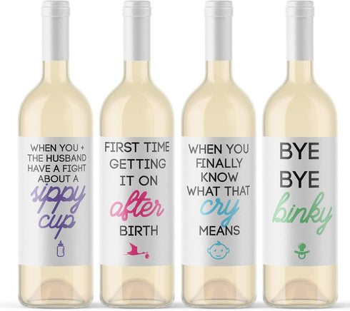 8 Mommy Milestone Wine Bottle Labels Baby Shower Gift Funny Pregnancy Present for Mother-To-Be Funny Milestone Firsts |