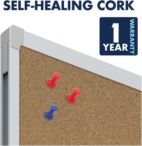 Mead Classic Cork Bulletin Board, 24" x 18", Corkboard with Aluminum Frame