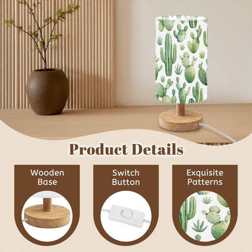 BVCAHSAW Seamless Set Dimmable Bedside Table Lamp Watercolor Hand Exotic Cactus Tropic Succulents Desk Lamp with Flaxen