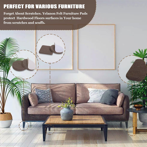 Yelanon Felt Furniture Pads, 182 Pcs Premium Felt Pads for Chair Legs, Floor Protectors for Hardwood Floors, Brown