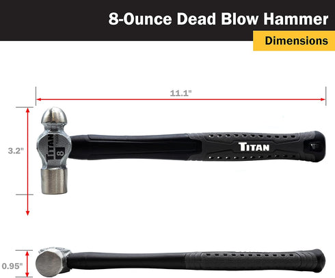 63308 8oz Hammer, 11" Titan Ball Pein Forged Steel Head, Shock Absorbing Fiberglass Handle with Textured Rubber Grip