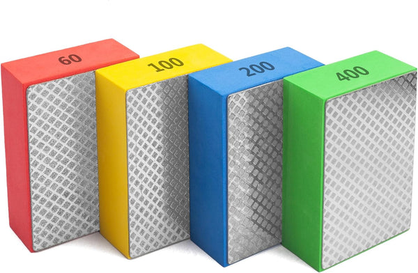 4Pack Diamond Hand Polishing Pads, Sanding Ceramics Glass Tile Concrete Stone Marble Granite, 60#, 100#, 200#, 400#