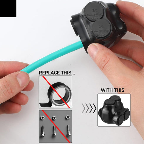 5 Pcs Insulated Multi Cable Connectors - 2 Port Single Entry Splice Electrical Power Connector Black