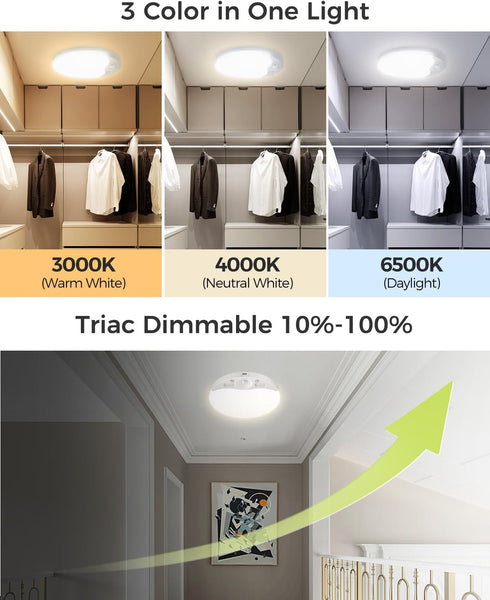 3000K/4000K/6500K, Dimmable, Closet 1Pack Rechargeable Motion Sensor Ceiling Light with Remote, Magnetic Wireless