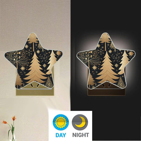 ALAZA Golden Snowflake Tree Merry Christmas Star Shaped LED Night Light Dusk to Dawn Sensor Plug in Night Home Decor