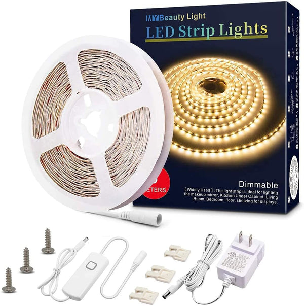 MY BEAUTY LIGHT LED Strip Lights Warm White, 16.4ft Dimmable LED Light