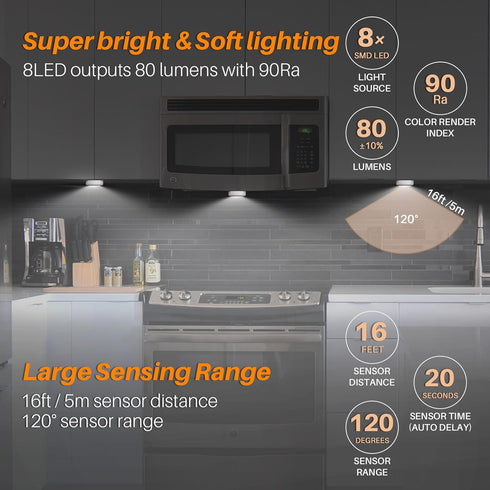 3 Pack 3.1 Closet, STAR-SPANGLED Motion Sensor Lights Indoor AA Battery Operated, Stick on LED Puck Light for Stairs