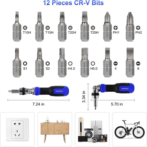 SHARDEN Ratchet Screwdriver, 13-in-1 Multi Tool Set with Phillips, Flat Head, Torx, Hex, Adjustable Angle