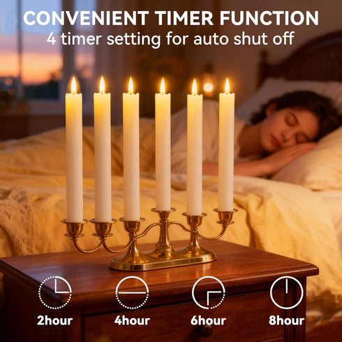 SUNGEGE 9.9 Inch 6 Pack Dimmable Flameless Taper Candles Battery Operated Ivory Realistic Flickering Flame Remote