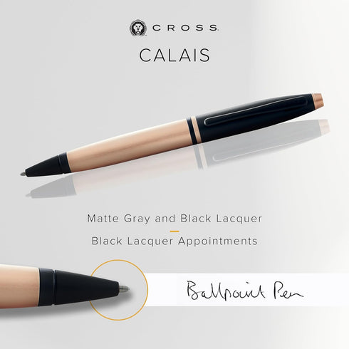 Cross Calais Refillable Ballpoint Pen, Luxury Gift Box, Medium Point Black Ink, Brushed Rose Gold & Black