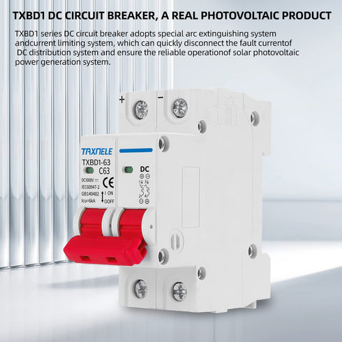 DC Miniature Circuit Breaker 2P 1000V 63A Solar Mini Circuit Breaker Thermal Magnetic Trip DIN Rail Mount