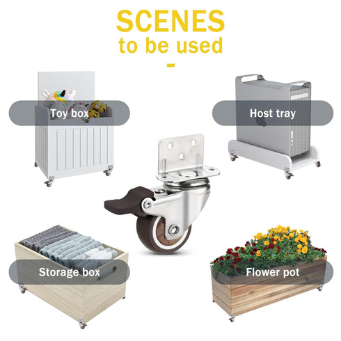 Side Mount Casters Set of 4 with Brake, 1.25 Inch L-Shape TPR Plate Casters for Furniture, Baby Bed, and More