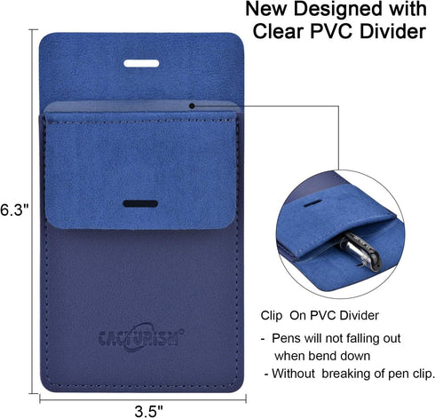 Cacturism 4 Pack Pocket Protector, Premium PU Leather Pen Holder Pouch Organizer for Shirts, Lab Coats, Pants (Blue)