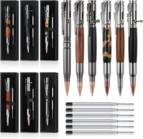 Crtiin Bullet Pens for Men - Bolt Action Ballpoint Pen with Gift Box and Black Ink Refills