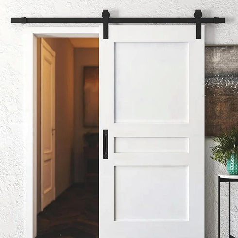 Ravinte 4 Pack Black Barn Door Handles, 5" Hole Center Sliding Door Handle with Plate for Closet Door
