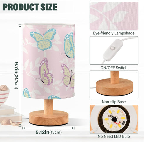 ALAZA Bedside Table Lamp Cute Butterfly Pink Flower Lamp for Girls Boys Bedroom with USB Port LED Kids Nightstand Lamp