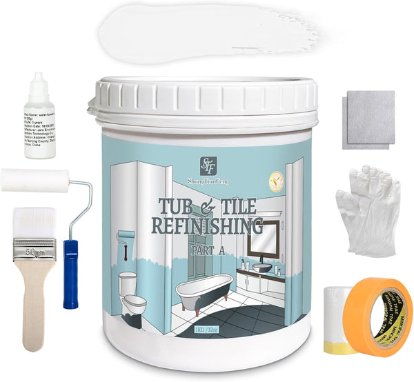 White Ceramic Tub and Tile Refinishing Kit32 FL Oz - Bathtub, Bathroom