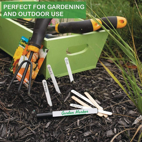 Garden Markers for Outdoor Use - 0.8 mm Medium Point, Black, Fade Resistant Ink, Waterproof, Quick Drying, 2 Count