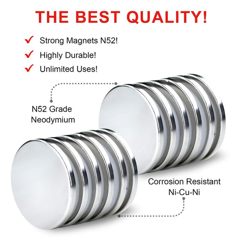 MIKEDE Strong Neodymium Disc Magnets, 12 Pack Powerful Rare Earth Magnets with Double-Sided Adhesive, 1.26 inch D x 1/8