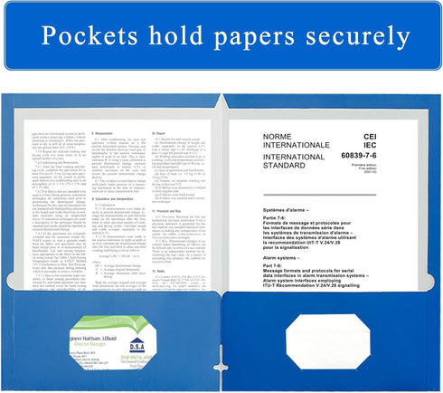 Zzrywuty File Folders with Pockets - 50-Pack Letter Size Paper Folders with Card Slot for School and Office (Blue)