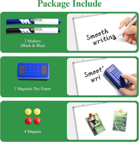 M&G 24" x 18" White Board Dry Erase Board, Magnetic for Wall with 2 Markers, 4 Magnets & 1 Eraser