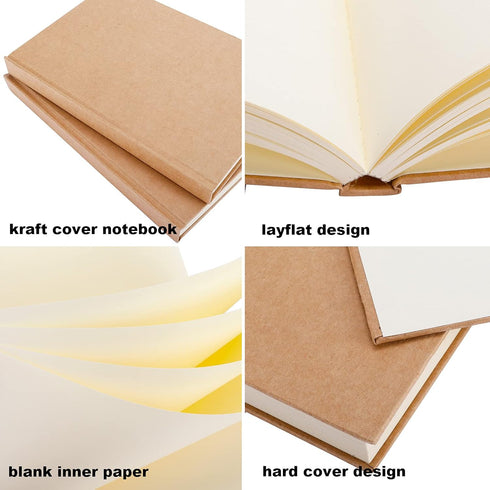 LABUK 4 Pack Blank Notebook Bulk, 120 Sheets Sketch Book, 100gsm, 5.6"x 8.3" Hardcover Sketchbook for Office School