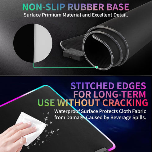 Tongyanat Pad-14 (31.5 12 Inch) RGB Gaming Mouse Light Modes, Extended Soft LED Mouse Pad, Anti-Slip Rubber Base