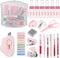 Mini Office Supply Kit - Includes Stapler, Tape Dispenser, Staple Remover, Scissors, Staples & More (Pink)