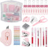 Mini Office Supply Kit - Includes Stapler, Tape Dispenser, Staple Remover, Scissors, Staples & More (Pink)