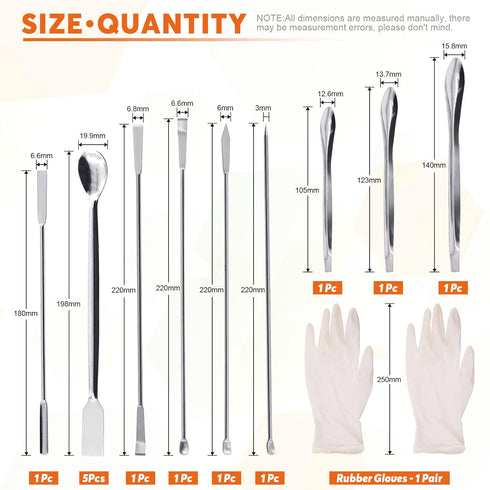 14Pcs Stainless Steel Lab Spatula Micro Spatula Lab Sampling Scoop Long Sampling Spoon for Reagent Laboratory Powders Gel