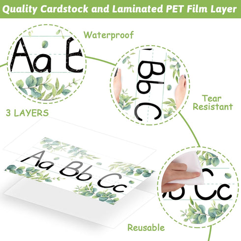 gisgfim 12 Pieces Greenery Alphabet Bulletin Board Strips Set, ABC Alphabet Banner & Number Border Posters for Classroom