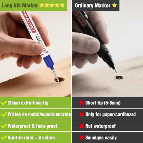 8pcs 20mm 4 Azureblue Long Nib Marker, Long Head Deep Hole Marker Pens, Waterproof Construction Markers Marking Tool