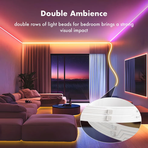 2025 100FT 960LEDs APP+44Key Dimming Decor(2Rollsof50FT) LED Lights for Bedroom, Double Row RGB Strip Lights Music Sync