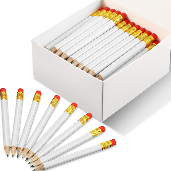 Outus White Golf Pocket Pencils with Eraser - 72 Pieces, Hexagon Shaped, Non-Toxic for Parties and Classroom