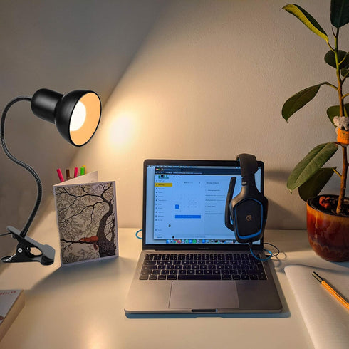 360 Desk Lamp, Rotation Clip On Reading Light - Gooseneck Lamp with Cable, Portable Clamp Light for Bedroom, Office