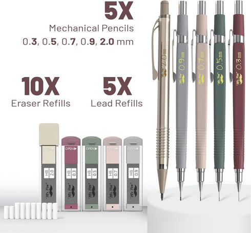 Mr. Pen- Mechanical Pencil Set with Leads and Eraser Refills, 5 Sizes - 0.3, 0.5, 0.7, 0.9 and 2 Millimeters, for Drafting, Drawing and Sketching by Mr. Pen